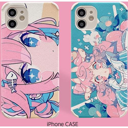 Cute Cartoon Girl Phone Case For iPhone 11 12 Pro Max Mini SE 2 2020 6 7 8 Plus XS 6S X XR Soft Silicone Cases Sky Blue Cover