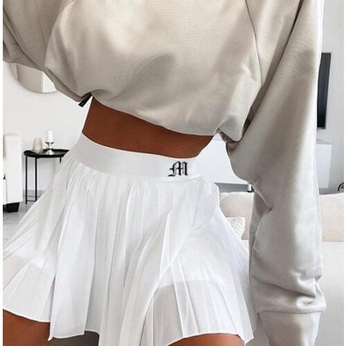 White Pleated Skirt Short Woman Elastic Waist Mini Skirts Sexy Mircro Summer Embroidery Mini Tennis Skirt New Preppy