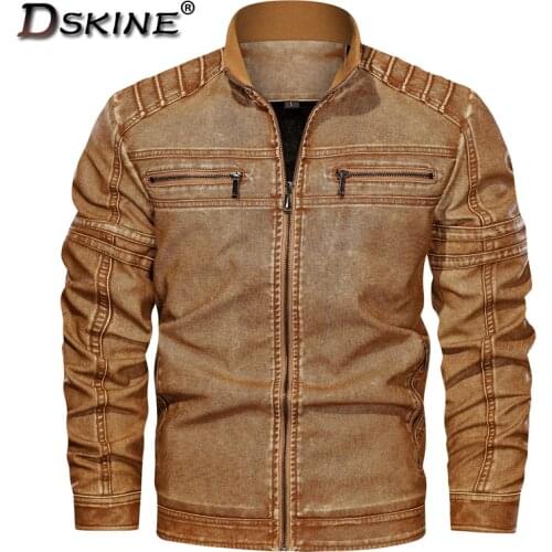 2021 New Men Leather Jacket Autumn and Winter Washed Leather Coat Men Fashion Casual Windproof Fleece Keep Warm Leather Jacket