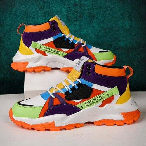 2021 Mens Fashion Casual Shoes Men Casual High-top Chunky Sneakers Breathable Sports Shoes Color Block Platform Outdoor Shoes