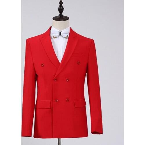 Singer stage fashion 2020 new arrival slim men suit set with pants mens red suits wedding men groom formal dress suit + pant