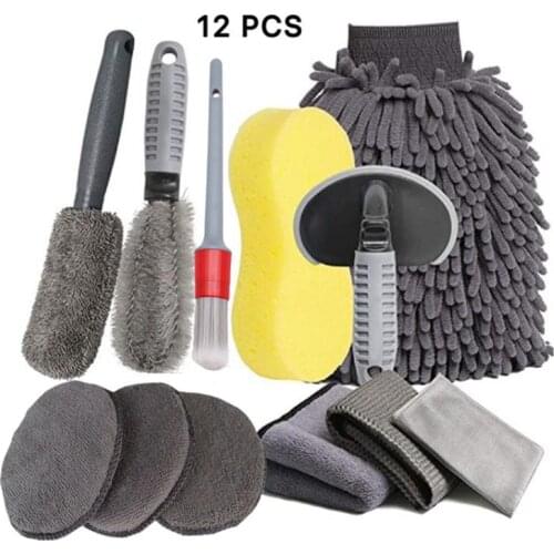12pcs/set Car Wash Cleaning Kit Microfiber Car Detailing Washing Tools Towels Blush Sponge Wash Glove Polish Applicator Pads