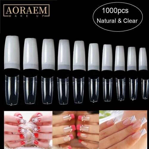AORAEM 1000pcs Fake Nails Half Nail Tips Artificial Nails All for Manicure False Nail Art French Tip Fingernail DIY Design Tools