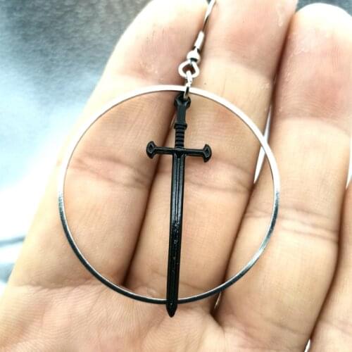 Sword Hoop Charm Earrings,Goth Jewelry Dangle Earring,dagger, Punk,gothic,cool
