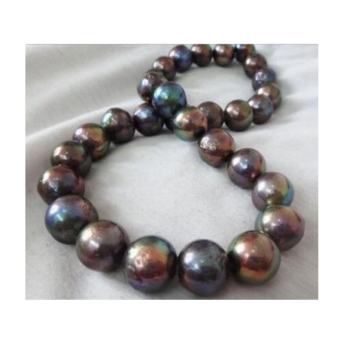 Free shipping >>>>noble jewelry Natural 13-15mnm Australian south sea black red pearl necklace 14k