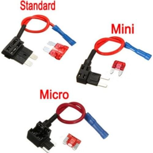 12V Fuse Holder Add-a-circuit TAP Adapter Micro Mini Standard Ford ATM APM Blade Auto Fuse with 10A Blade Car Fuse with holder