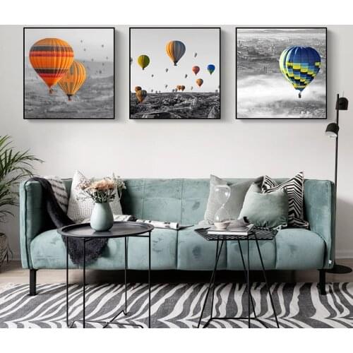 Scenery Color Balloon Picture Home Decor Wall Art Canvas Painting Black and White Landscape Posters and Prints for Living Room