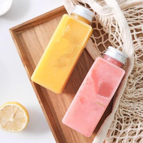20pcs Net red 350ml drinking plastic bottles square clear PET cold drink ice coffee juice milk tea yogurt packaging cup with lid