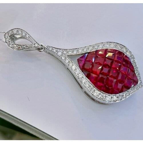 LR716 Ruby Pendant 18K Rose Gold Jewel 100% Natural Red Ruby 1.65ct Gemstones Pendants for Women Necklace