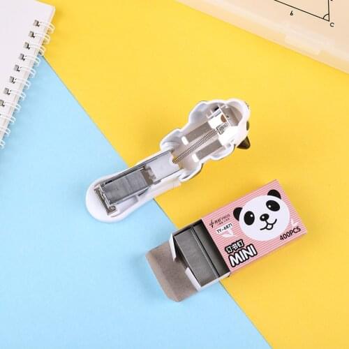 Portable Cute Creative Mini Cartoon Panda Stapler Kawaii Student Use Plastic Small Stapler School Office Learning Stationery