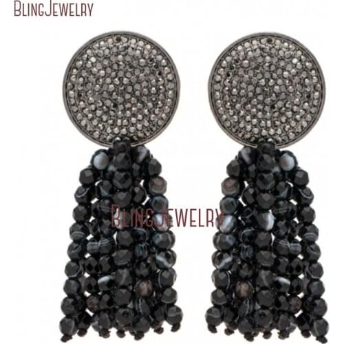 3 Colors Pave Disk and Gems Stone Beads Fringe Tassel Earrings Clip On Earrings Small Beads Tassel Earrings ER28809