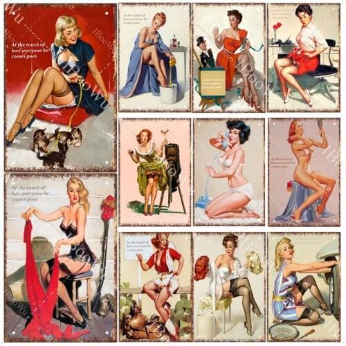 Sexy Lady Vintage Metal Plate Pin Up Girl Tin Plaque Poster Wall Decor Bar Pub Club Man Cave Retro Signs 20x30cm