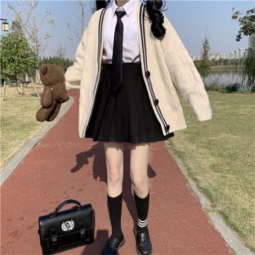 2021 College Style JK Sweater Female Autumn Loose Korea Style Sweet Knit Cardigan Jacket Harajuku Oversize Plus Fall Clothes