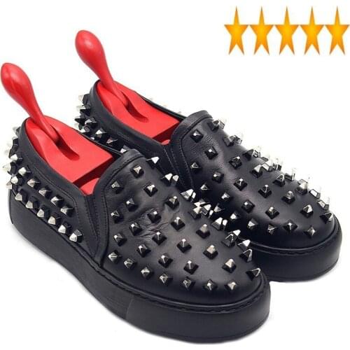 Rivet Black Luxury Thick-Sole Loafers Punk Shoes Men Designer Genuine Leather Platform Sneakers Homme Casual Flats Man Footwear