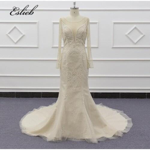 2020 Amazing v-neck Appliqued Lace Illusion Back Mermaid Vestido De Noiva Stunning Cap Sleeve Wedding Dresses Formal Gowns