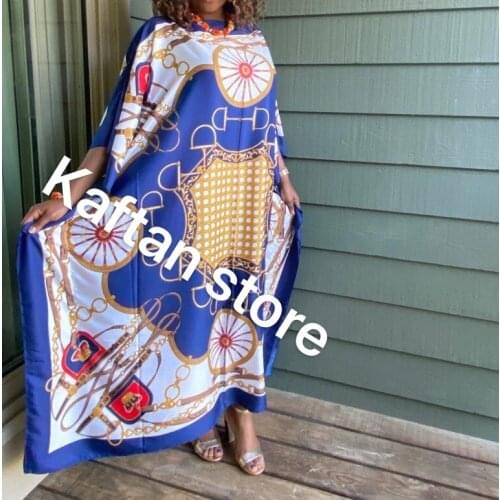 Dashiki printed robe Africaine Silk Kaftan Long dress Length 130 cm x bust 130 cm one size Dubai women Abaya boubou dress