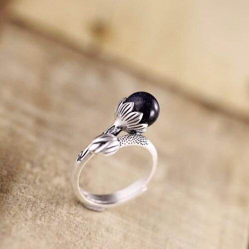 Natural Gemstone Inlay 100% Pure 925 Sterling Silver Ring For Women,Vintage Elegant Fine Jewelry For Wholesale