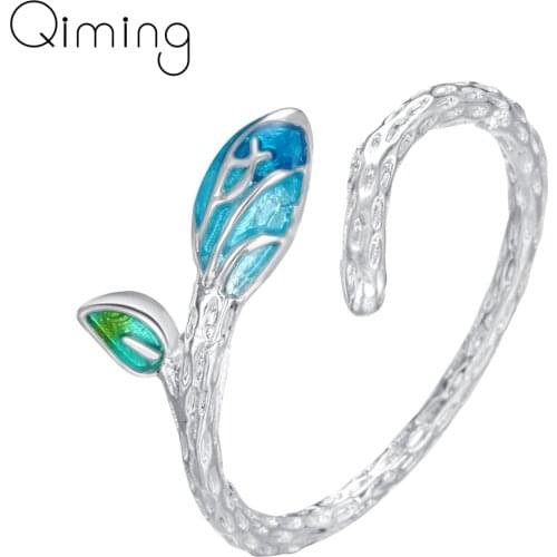 Enamel Blue Leaf Branch fashion Rings for Women Female Resizable Wedding Engagement Ethnic Rings DropShipping Jewelry