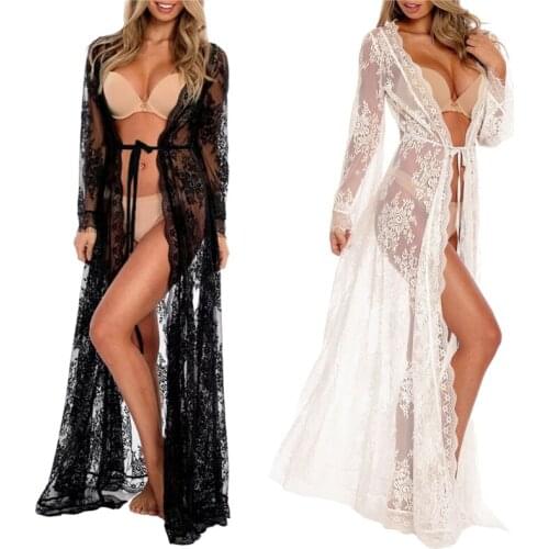 2021 Dress Women’s Summer Bikini Cover Up Solid Color Wavy Lace Trim Swimsuit Smocks Long Beach Dress One-piece Swimwear