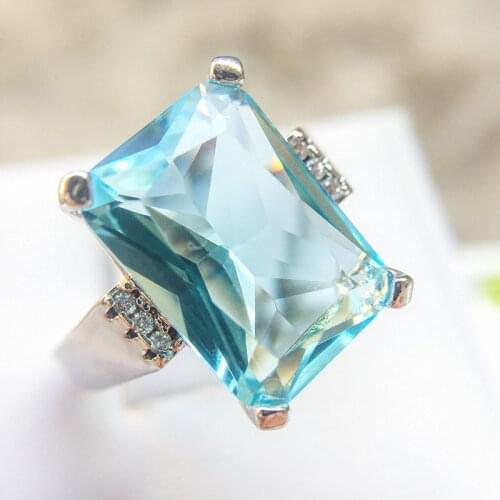 Luxury Bridal Ring Big Blue CZ Cubic Zircon Stone Rings For Women Femmel Silver Wedding Engagement Rings Jewelry Gift