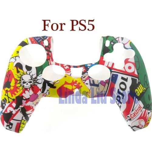 1pc For PS5 Non-slip Silicone Rubber Cover Case for PlayStation 5 Controller Gamepads Water-transfer Silicone Skin Protection