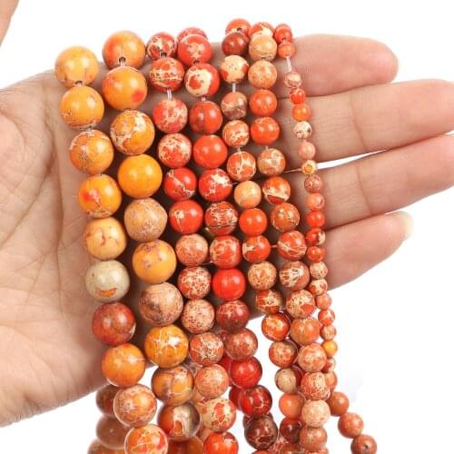 Natural Stone Beads Orange Yellow Emperor Stone Loose Beads for Jewelry Making Needlework DIY Bracelet Strand 4-12 MM
