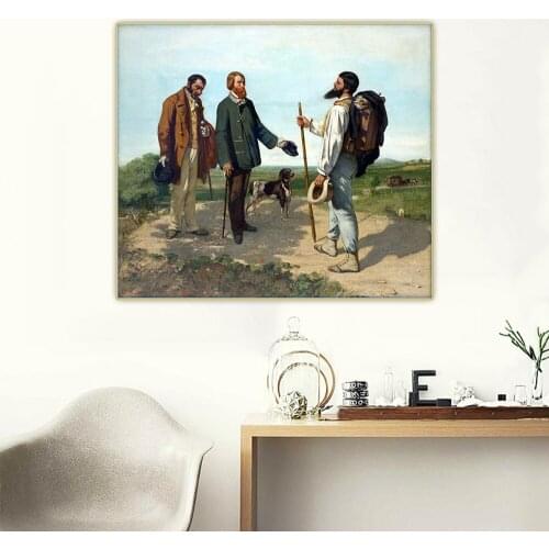 Citon Gustave Courbet《The Meeting or Hello, Monsieur Courbet》Canvas Art Oil Painting Picture Backdrop Wall Decor Home Decoration