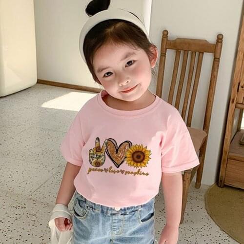 Leopard Print Sunflower Plant Printed Kids Tshirt Streetwear Girls Top Casual Girl T Shirt O-neck T Shirts For Boys Fashion Cute