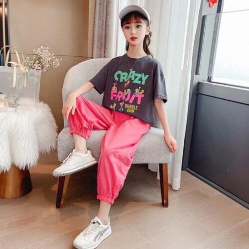 Girls Summer Children Clothes Outfits T-shirt + Sport Pants Casual Tracksuit For Kids Clothing Two-Piece Set 7 8 10 12 13 Years
