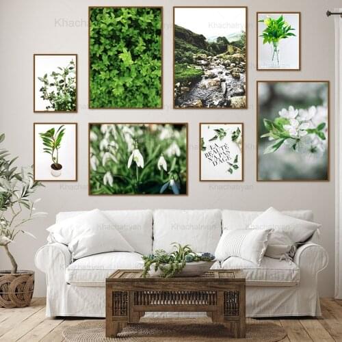 Natural Plant Canvas Painting Lily of The Valley Pear Flower Branch Poster Home Decoration Green Leaf Potted Posters and Prints