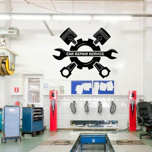 Car Repair Service Wrench Piston Wall Sticker Garage Auto Repair Service Tool Machine Wall Decal Shop Vinyl Decor