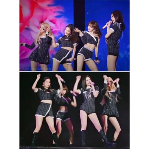 Kpop Korean Rose Jazz Dance Show Sexy Strapless Plaid Shirts Tops+Slim High Waist Full Sleeve Dress A-Line Mini Skirt Women Sets
