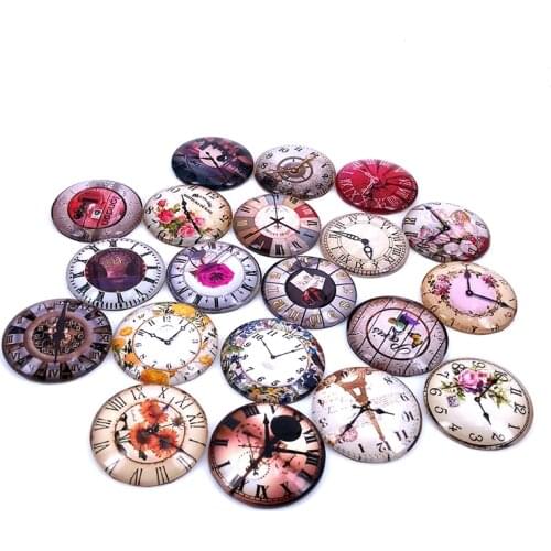 20pcs/lot 18mm 20mm 25mm Round Retro Clock Pocket Watch Pattern Glass Cabochon for DIY Jewelry Making Findings T007