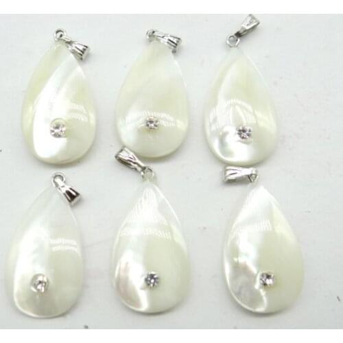 Quartz crystal natural beschaafde Teardrop parelmoer kralen shell pendant for diy Jewelry making necklace Accessories24pcs