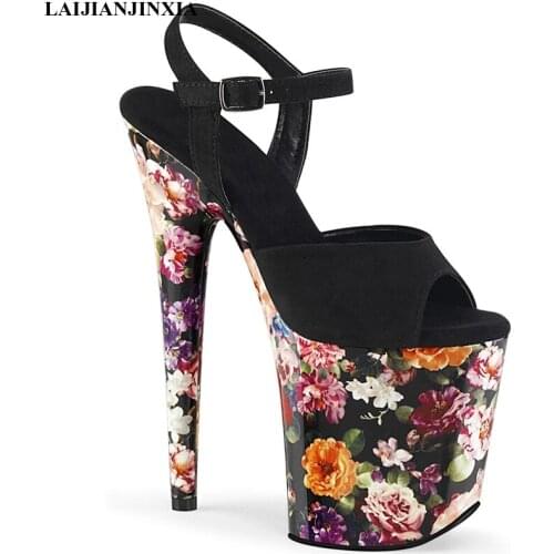 LAIJIANJINXIA Women Sexy Electropling Platform Flowers Sandal 20CM High Heel Dress 20CM high heels 20cm sandals Dance Shoes