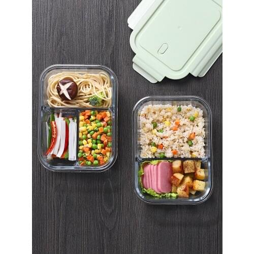 Glass lunch box, microwave-heated lunch box, special bowl, fresh-keeping warm lunch box, sealed with lid, separated type