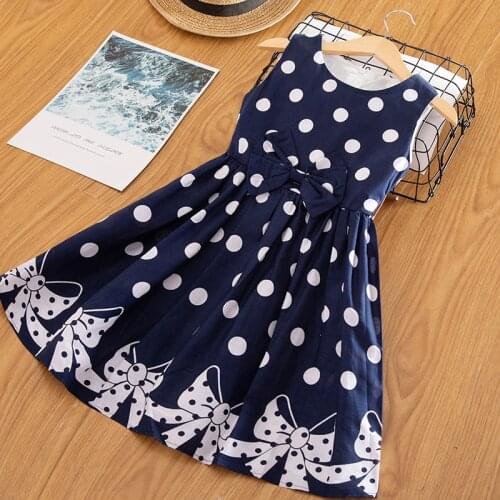 Girls Summer Dress Polka Dots Printing Formal Party Gown Children Clothing Princess Dress up 4-10T Kids Holiday Costume
