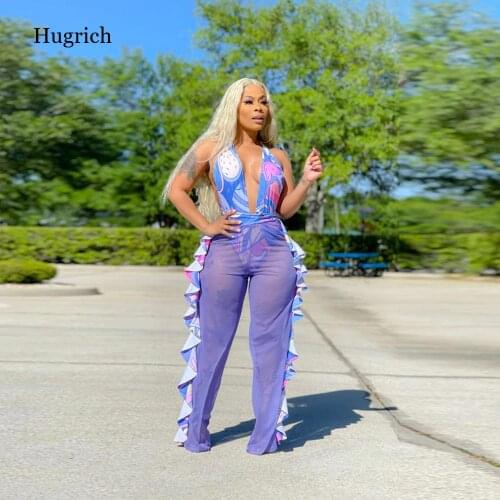 2021 Summer Two Piece Pant Set Africa Clothes New Dashiki Fashion Flowers Suit Top Trousers Party Women Outfits Swim Bikini Sets