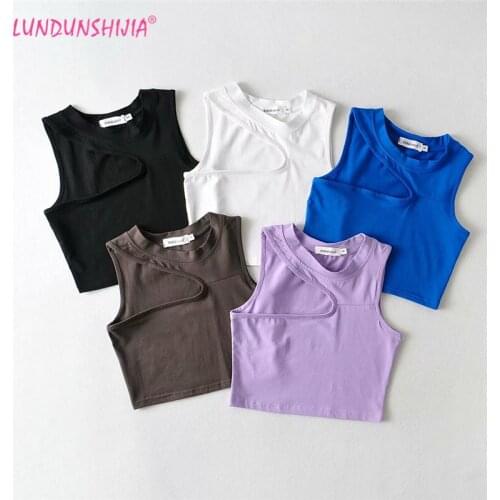 LUNDUNSHIJIA 2021 Summer Sleeveless Sexy Women Vest Crop Top Shirt Blouse Fashion Slim Hollow Out Tanks Top Hot 5 Colors