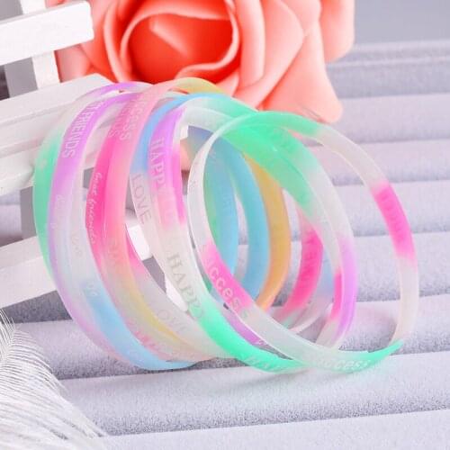 Meetvii 10PCS Mix Color Sport Silicone Bangles Candy Color Letter Movement Bracelet Fashion Printing Rubber Wrist Strap Jewelry