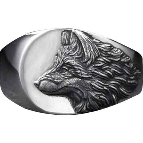 Fashion Vintage Silver Color Wolf Ring Punk Style Animal Wolf Head Ring Men Wedding Band Anniversary Jewelry Gift