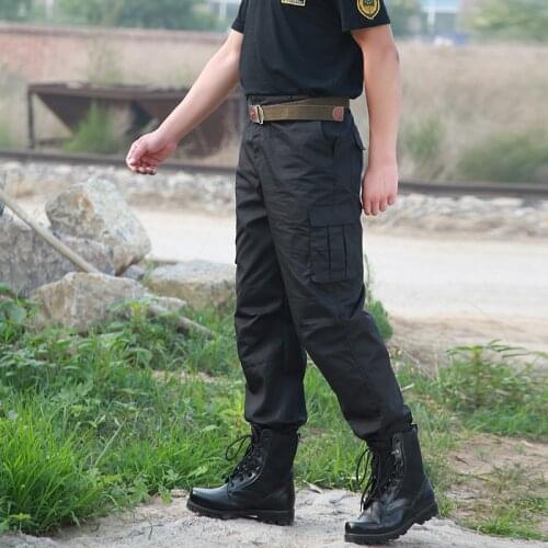 Men Spring Autumn Black Army Military Training Pants Outdoor Hiking Climbing Multi Pocket Labor Insurance Security Long Trousers