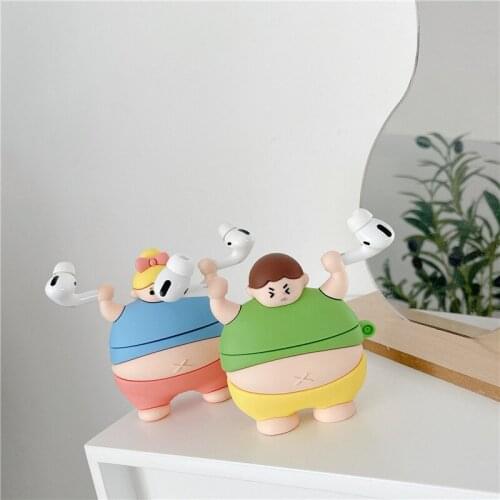 3D Cute Little Fat Man Lifting Weights Soft Silicon Case For A-P Pro Earphone Cases Wireless Charging Cover For AirPod 1 2