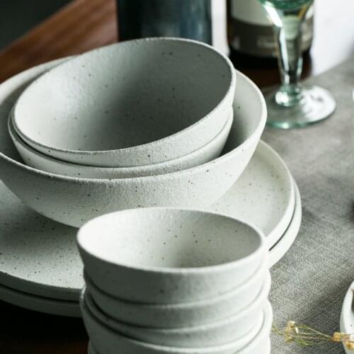 KINGLANG Stoneware Ceramic Dinnerware Set White Color Matt Dinner Plate Rice Soup Bowl Sauce Dish Restaurant Wholesale Tableware