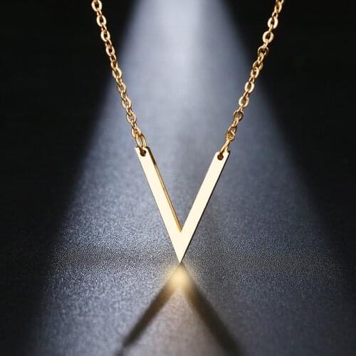 DOTIFI Stainless Steel Necklace For Women Lovers Gold And Rose Gold Color Simple V Pendant Necklace Engagement Jewelry Friends