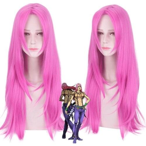 70cm 27.5" JoJos Bizarre Adventure Diavolo Wigs Heat Resistant Synthetic Cosplay Costume Women Rose Hair