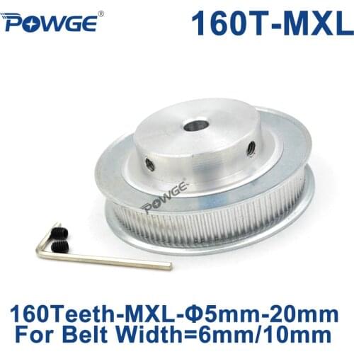 POWGE Inch Trapezoid 160 Teeth MXL Timing pulley Bore 8/10/12mm for width 6mm 10mm MXL Synchronous Belt Gear Wheel 160teeth 160T