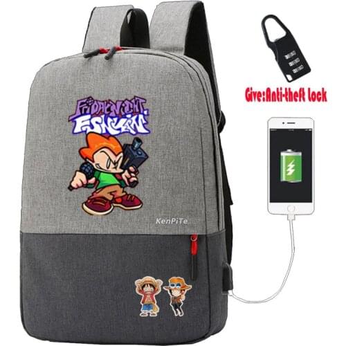 Anime Friday Night Funkin backpack Men Women Travel Laptop Shoulder Bag teenagers School bookbag with Anti-theft USB Charging