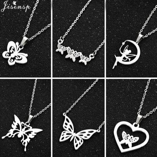 Cute Butterfly Pendant Necklace for Women Cocktail Party Statement Necklaces Korean Fashion Necklace Stainless Steel Jewelry Gif