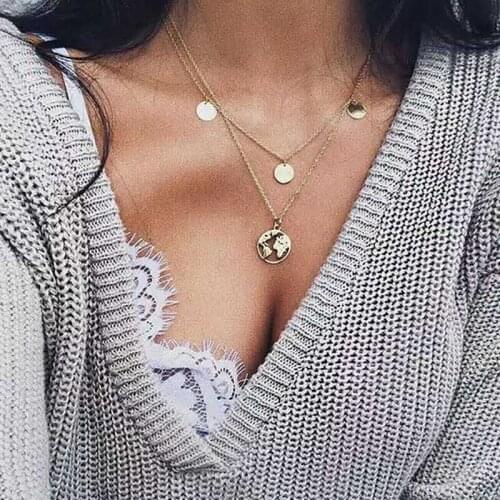 European and American Multi-layer Necklace Women Long Jewelry Cross Moon Collar Chain Pendant Butterfly Cuba Necklace Gothic
